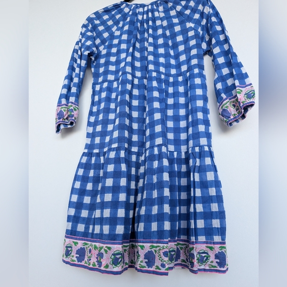 SZ Blockprints Tuckernuck Priya Dress London Blue Gingham Sz S Beachy Boho - Picture 11 of 14